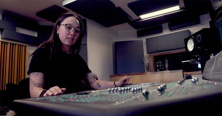 Julia CIT sound production student in sound studio