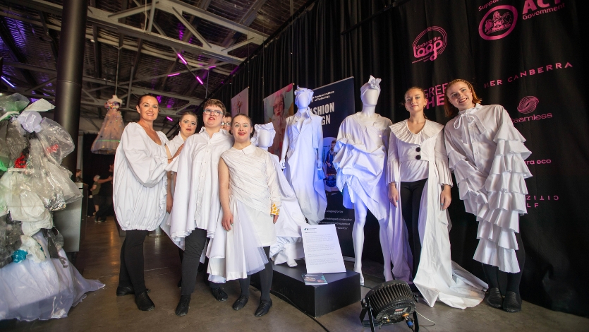 Models wearing CIT fashion student designs at Clothing the Loop