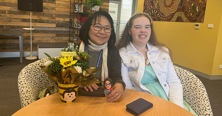 Hayley Drummond, CIT Foundation Skills student with teacher teacher Fran Handoko